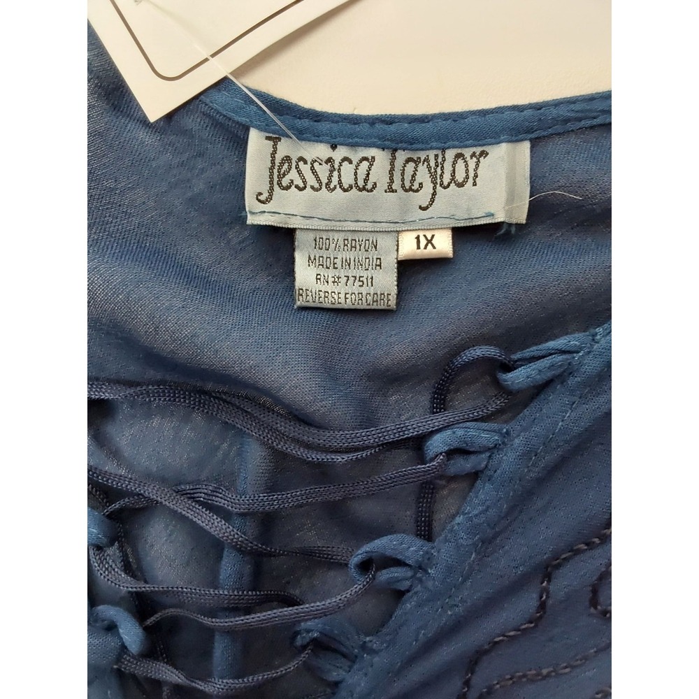 Jessica Taylor navy blue‎ lace up lightweight boho dress size 1X - Picture 5 of 6